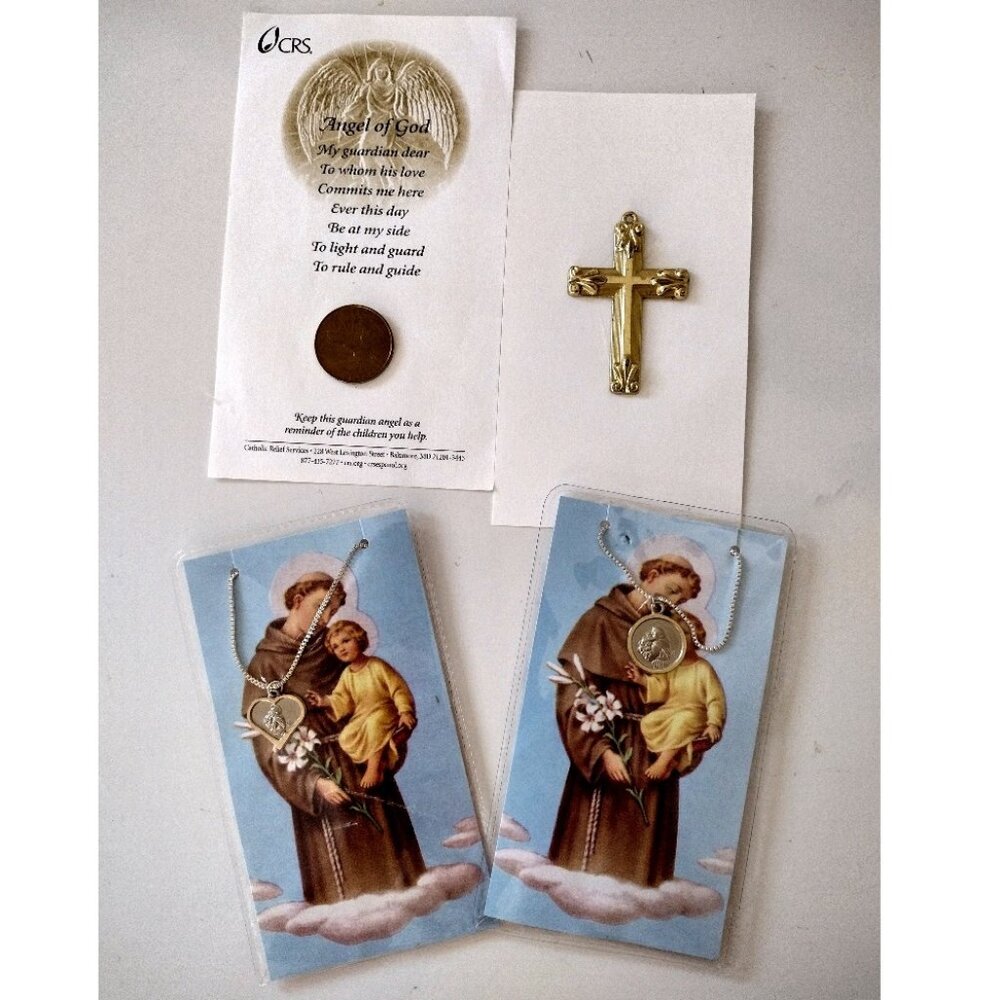 Catholic Medal Quartet Vintage New St. Anthony Guardian Angel Crucifix